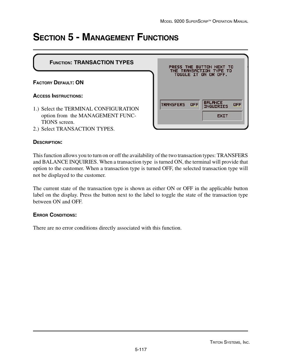 5 - m, Ection, Anagement | Unctions | Triton 9200 Operation Manual User Manual | Page 153 / 179