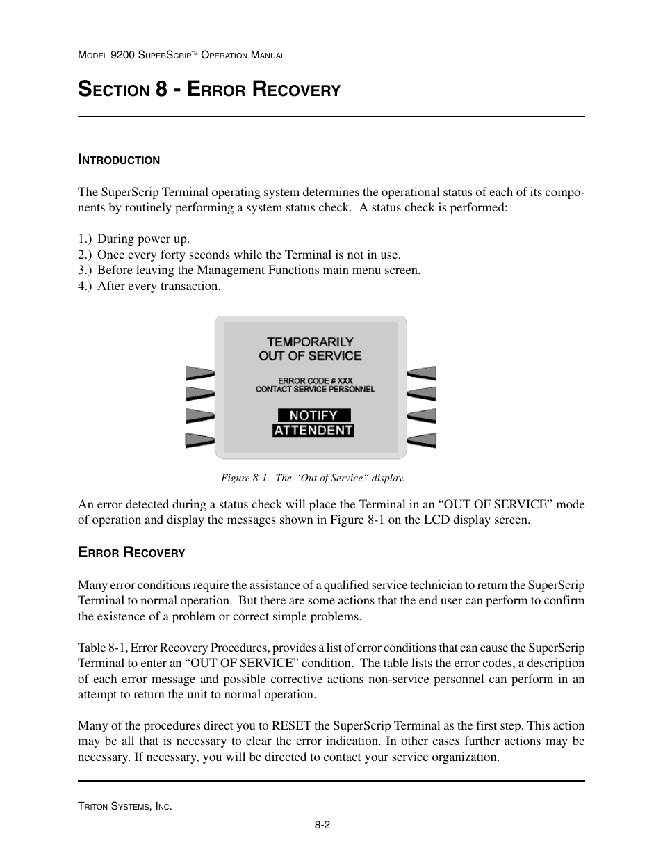 8 - e, Ection, Rror | Ecovery | Triton 9200 Operation Manual User Manual | Page 164 / 179