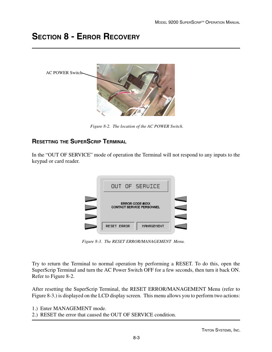 8 - e, Ection, Rror | Ecovery | Triton 9200 Operation Manual User Manual | Page 165 / 179