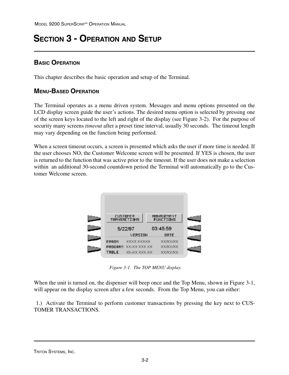 3 - o, Ection, Peration | Etup | Triton 9200 Operation Manual User Manual | Page 20 / 179
