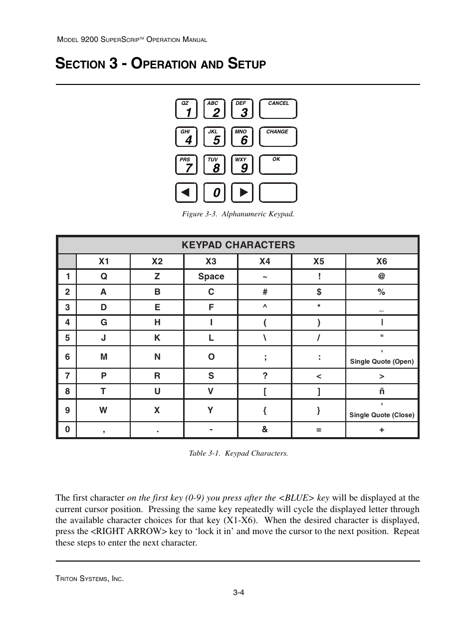 3 - o, Ection, Peration | Etup | Triton 9200 Operation Manual User Manual | Page 22 / 179