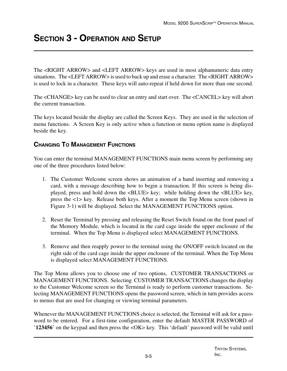 3 - o, Ection, Peration | Etup | Triton 9200 Operation Manual User Manual | Page 23 / 179