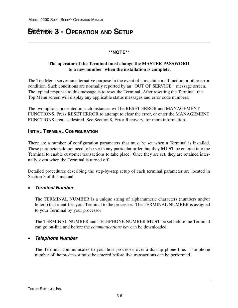 3 - o, Ection, Peration | Etup | Triton 9200 Operation Manual User Manual | Page 24 / 179