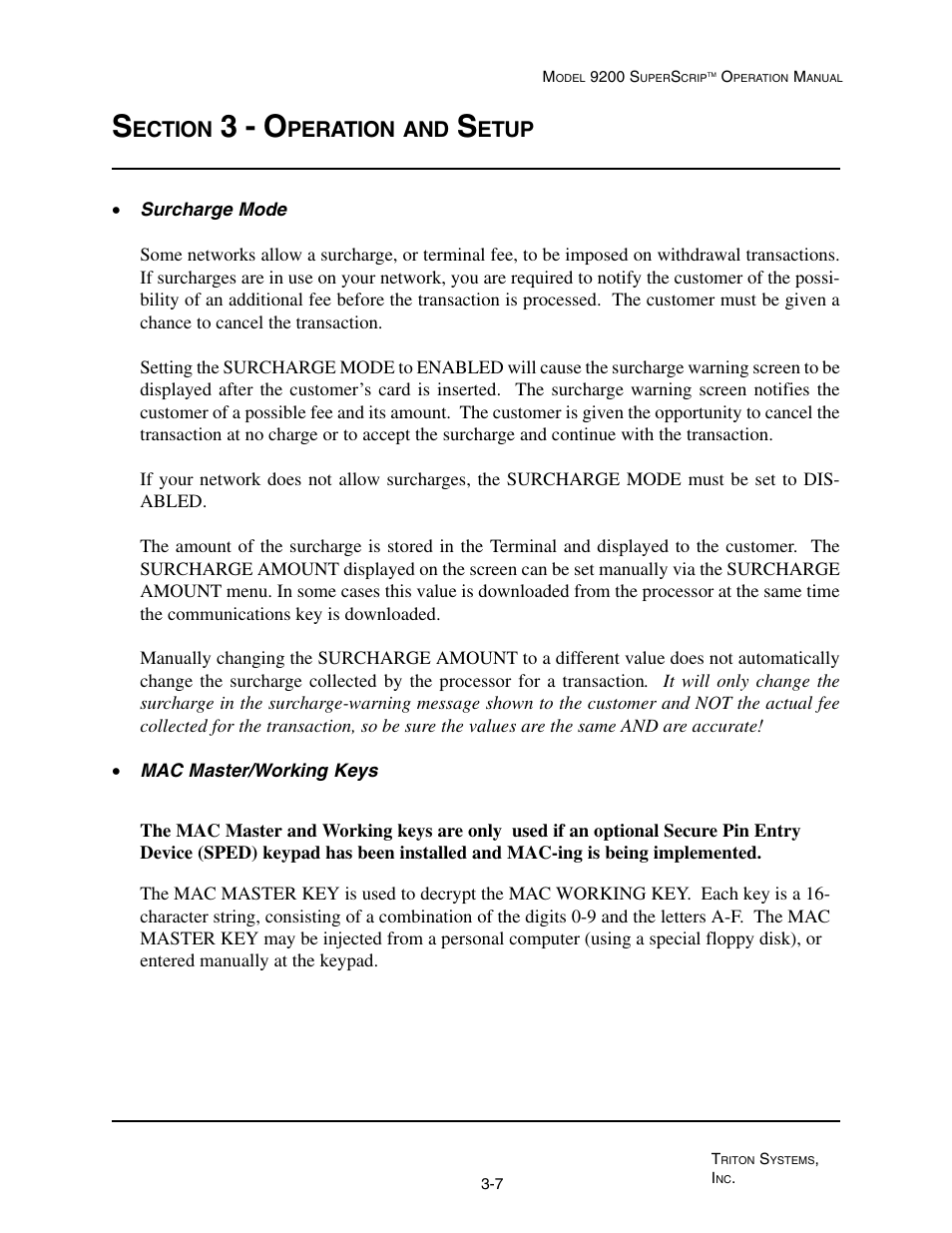 3 - o, Ection, Peration | Etup | Triton 9200 Operation Manual User Manual | Page 25 / 179