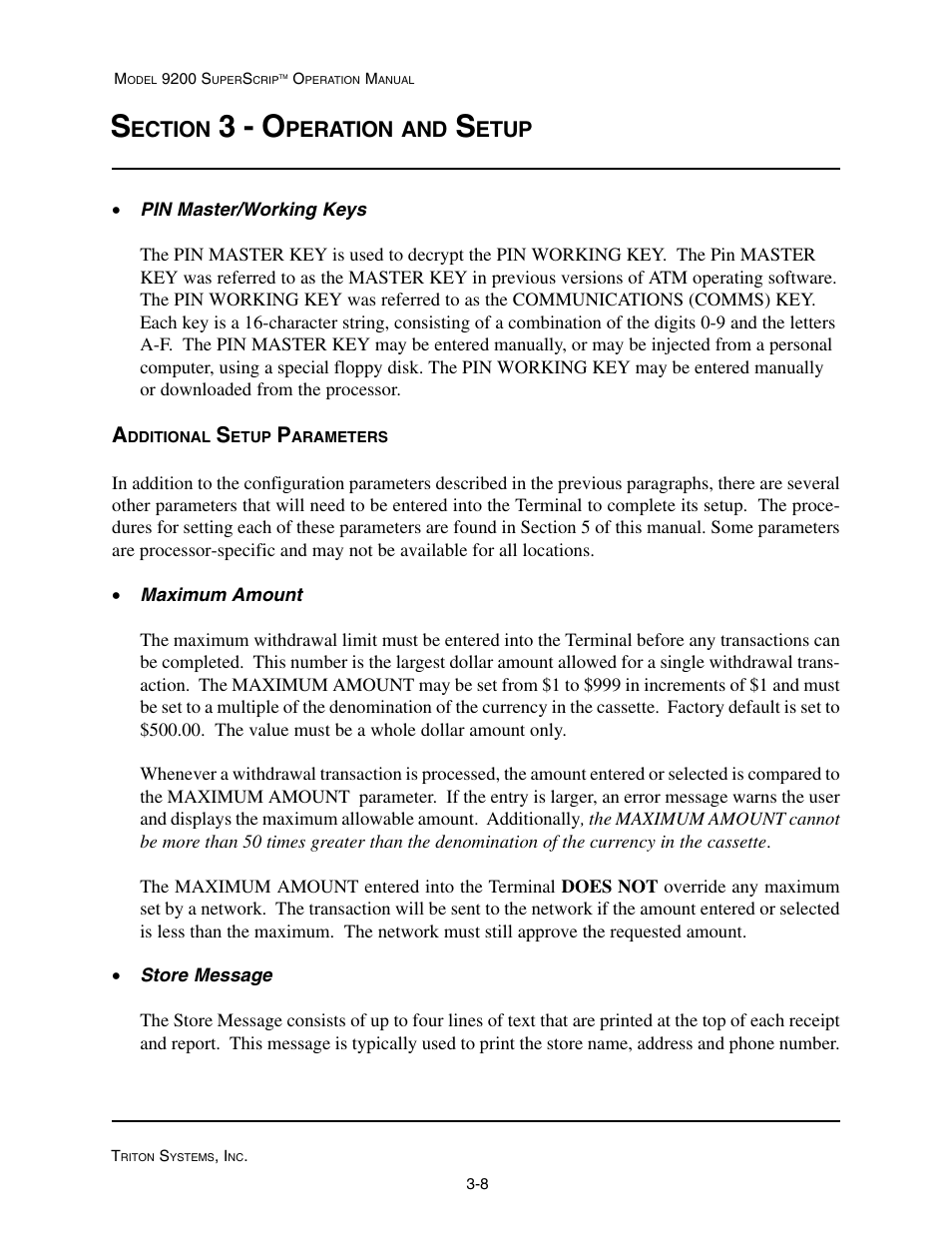 3 - o, Ection, Peration | Etup | Triton 9200 Operation Manual User Manual | Page 26 / 179