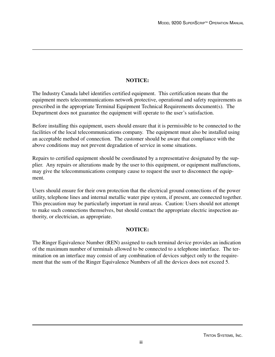 Triton 9200 Operation Manual User Manual | Page 3 / 179