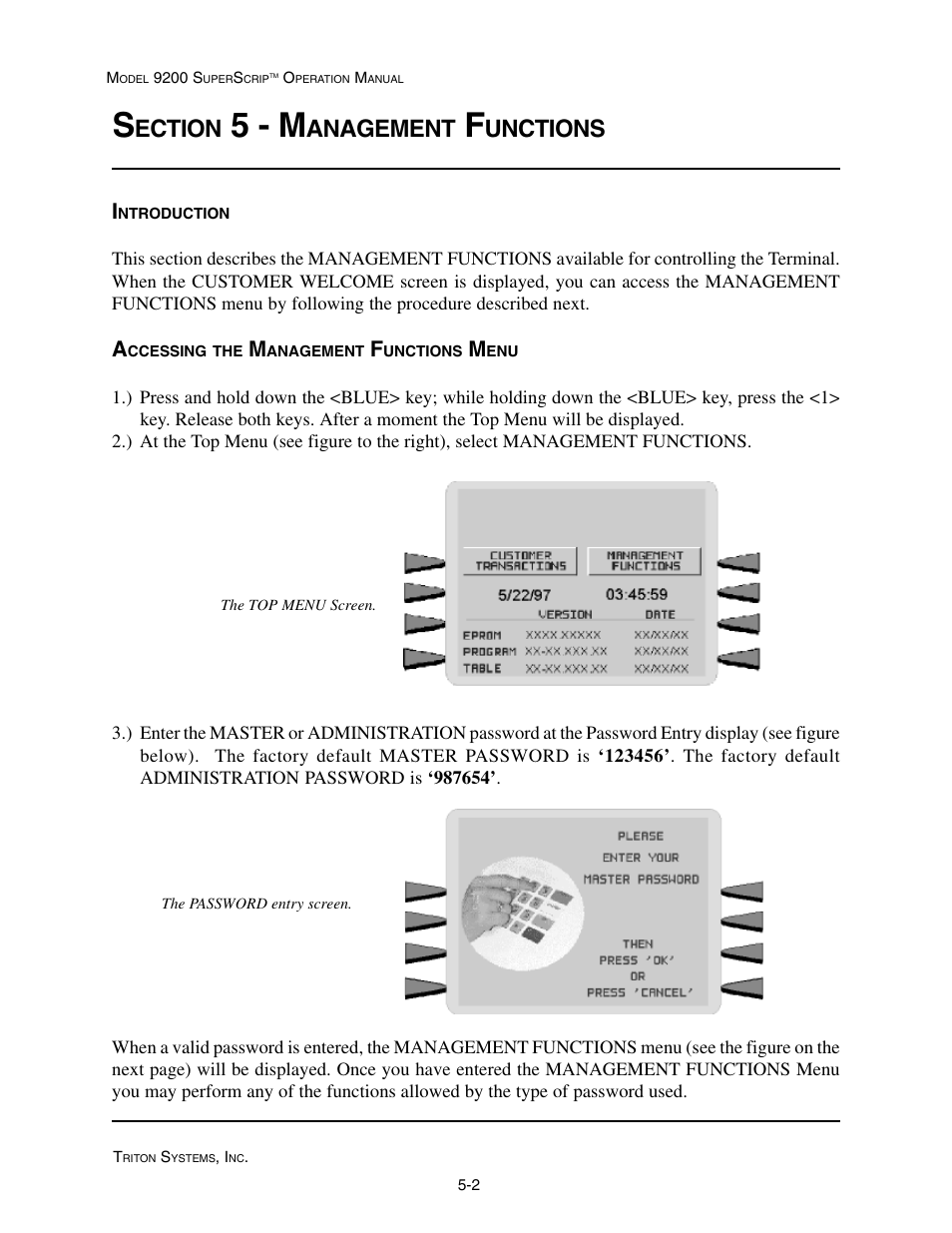 5 - m, Ection, Anagement | Unctions | Triton 9200 Operation Manual User Manual | Page 38 / 179