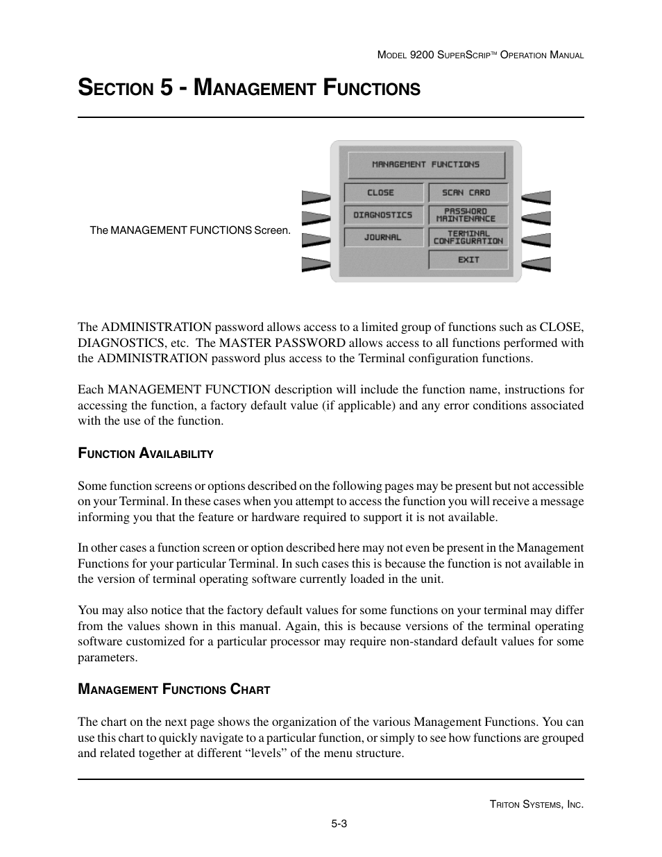 5 - m, Ection, Anagement | Unctions | Triton 9200 Operation Manual User Manual | Page 39 / 179