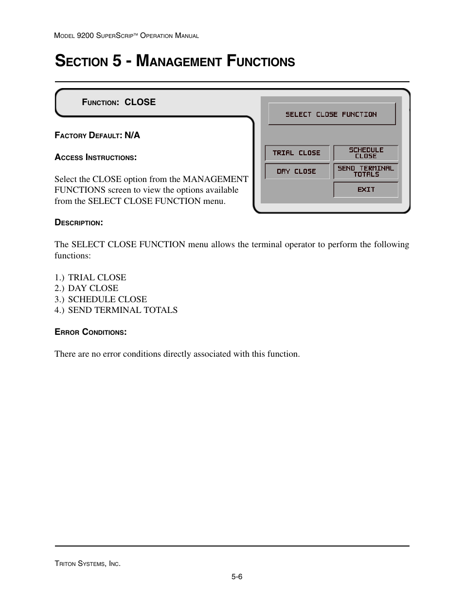 5 - m, Ection, Anagement | Unctions | Triton 9200 Operation Manual User Manual | Page 42 / 179