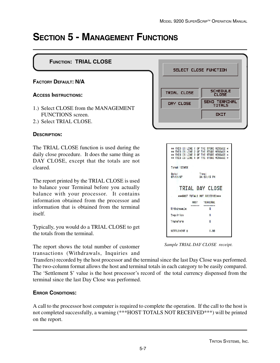 5 - m, Ection, Anagement | Unctions | Triton 9200 Operation Manual User Manual | Page 43 / 179