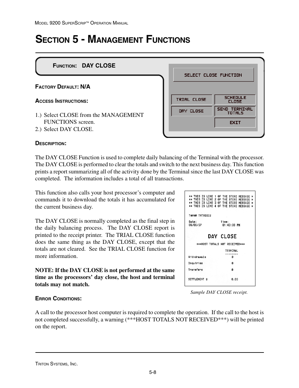 5 - m, Ection, Anagement | Unctions | Triton 9200 Operation Manual User Manual | Page 44 / 179