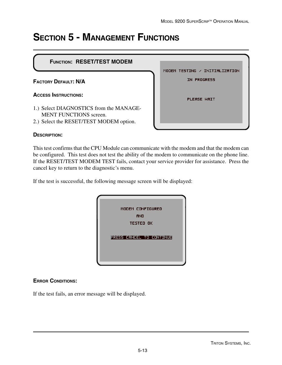 5 - m, Ection, Anagement | Unctions | Triton 9200 Operation Manual User Manual | Page 49 / 179