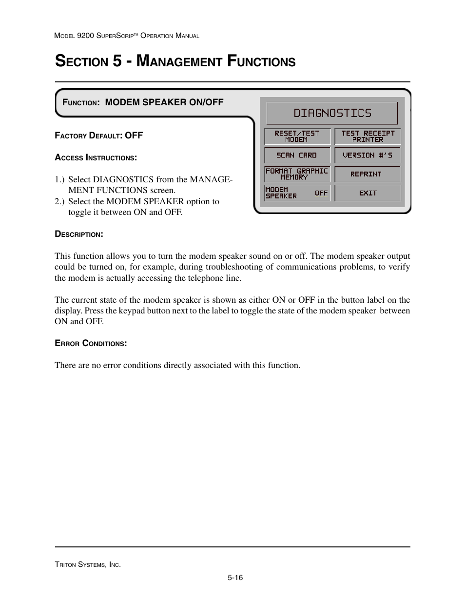 5 - m, Ection, Anagement | Unctions | Triton 9200 Operation Manual User Manual | Page 52 / 179