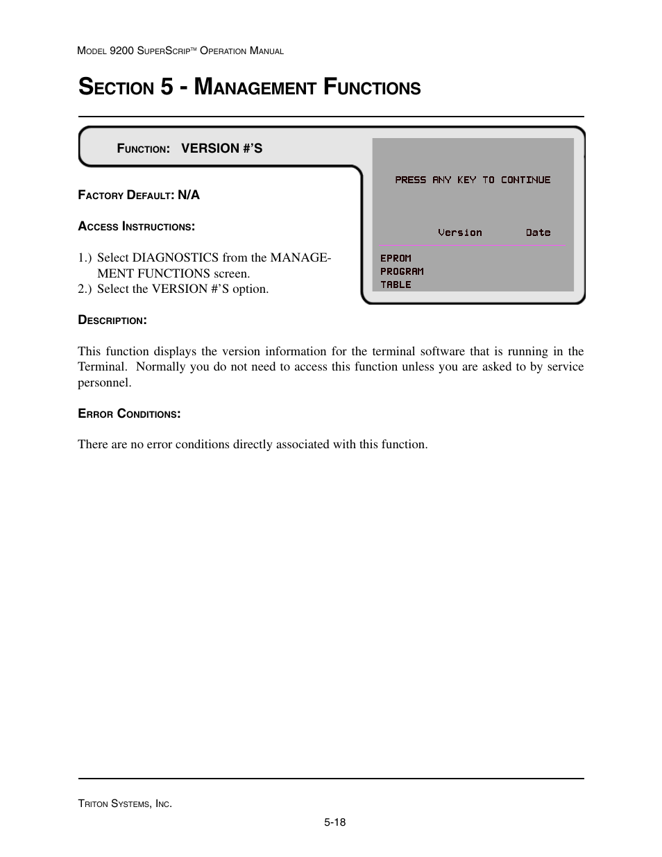 5 - m, Ection, Anagement | Unctions | Triton 9200 Operation Manual User Manual | Page 54 / 179