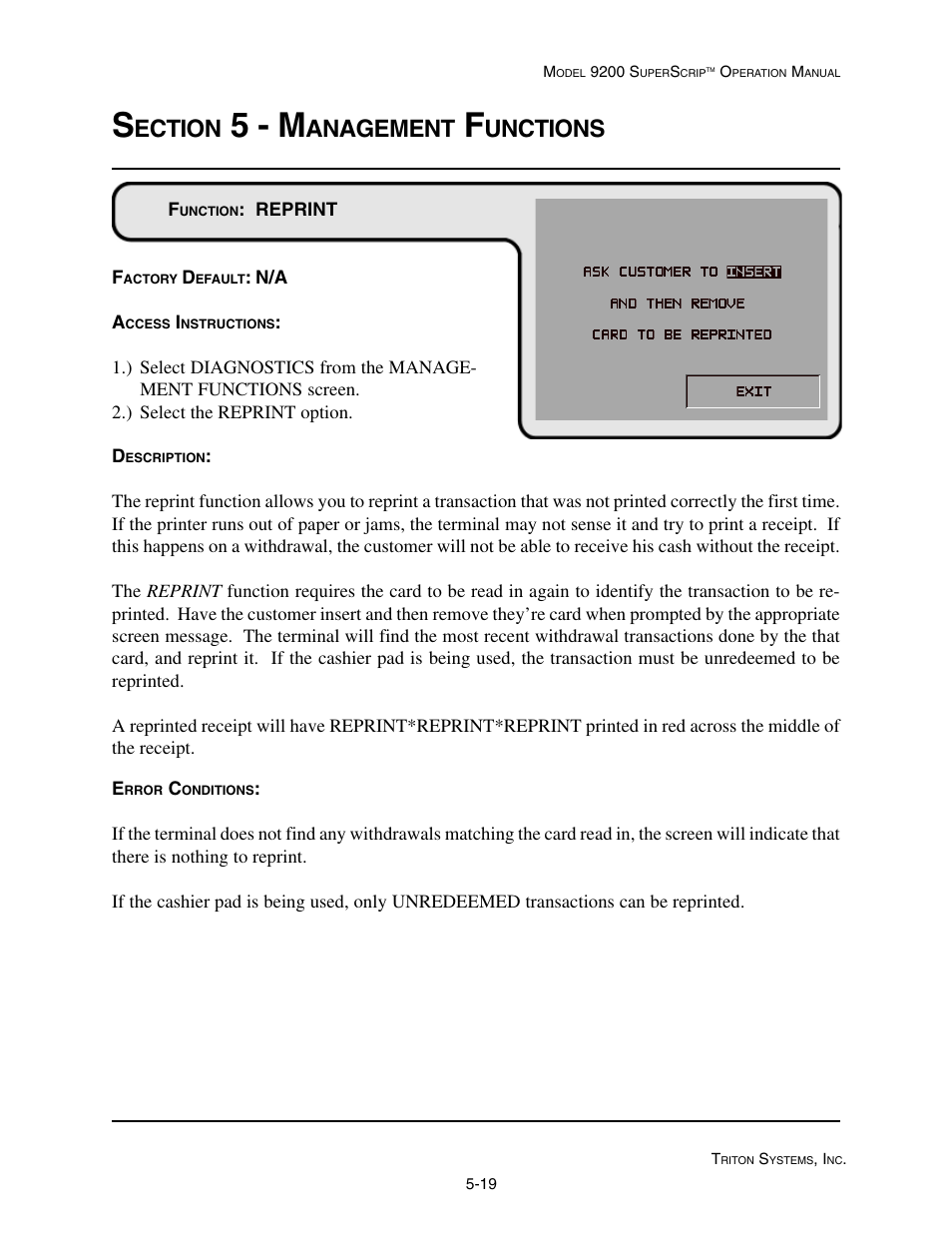 5 - m, Ection, Anagement | Unctions | Triton 9200 Operation Manual User Manual | Page 55 / 179