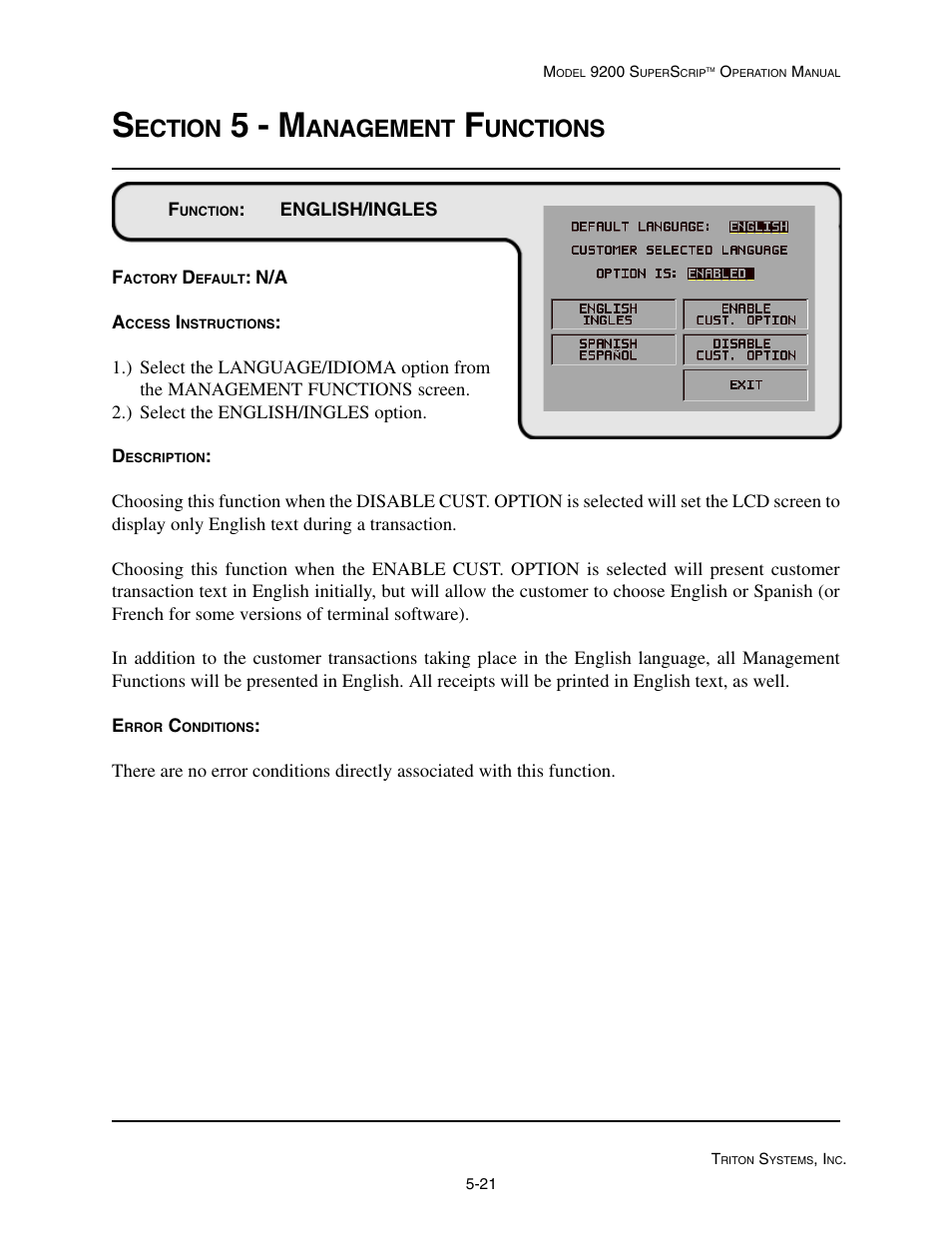 5 - m, Ection, Anagement | Unctions | Triton 9200 Operation Manual User Manual | Page 57 / 179
