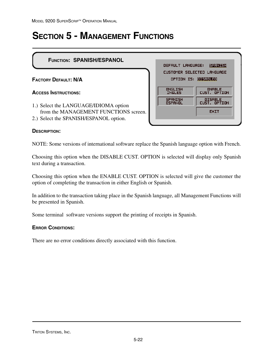 5 - m, Ection, Anagement | Unctions | Triton 9200 Operation Manual User Manual | Page 58 / 179