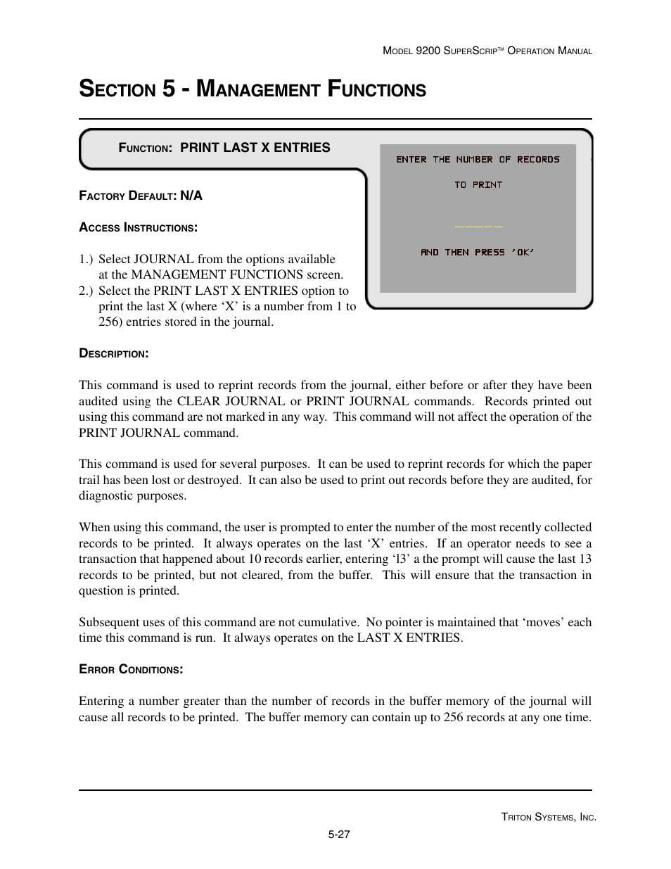 5 - m, Ection, Anagement | Unctions | Triton 9200 Operation Manual User Manual | Page 63 / 179