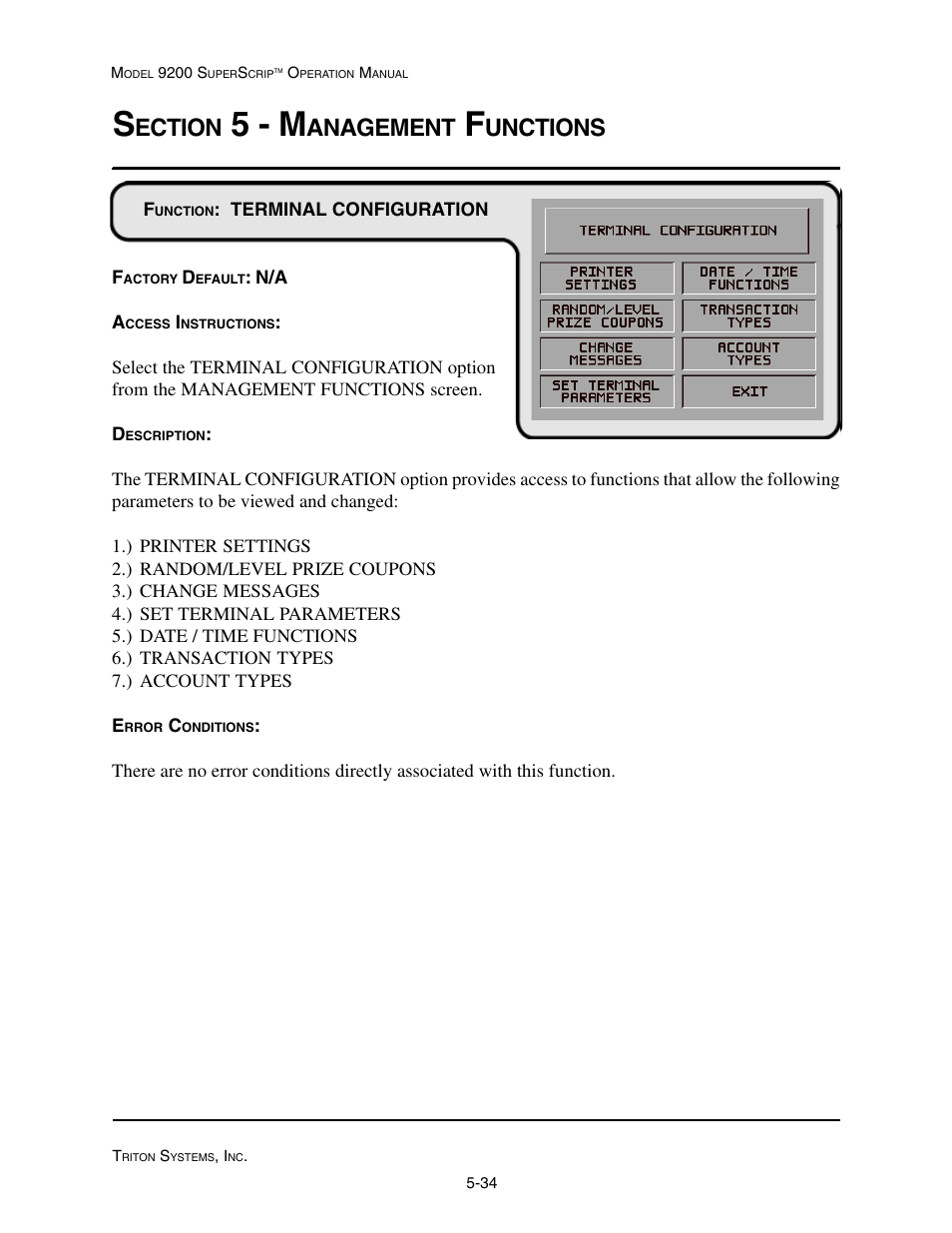 5 - m, Ection, Anagement | Unctions | Triton 9200 Operation Manual User Manual | Page 70 / 179