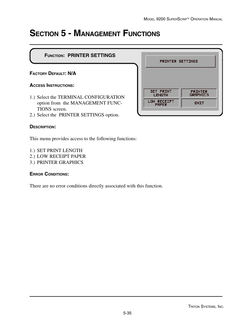 5 - m, Ection, Anagement | Unctions | Triton 9200 Operation Manual User Manual | Page 71 / 179