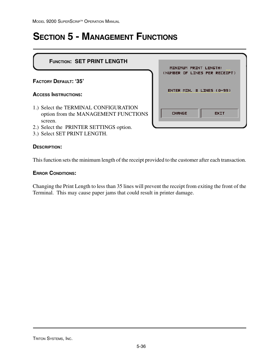 5 - m, Ection, Anagement | Unctions | Triton 9200 Operation Manual User Manual | Page 72 / 179