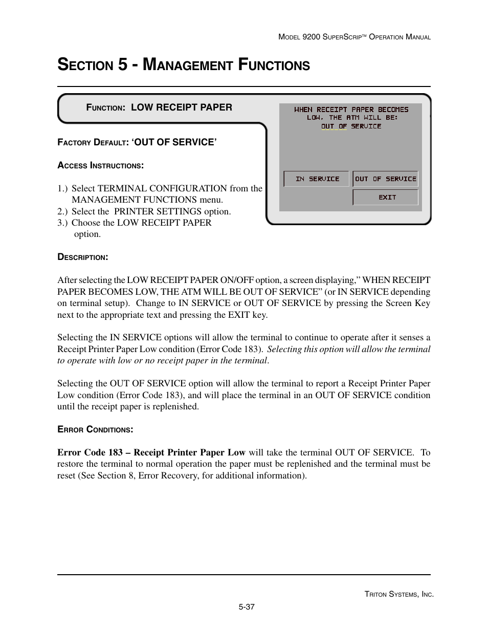 5 - m, Ection, Anagement | Unctions | Triton 9200 Operation Manual User Manual | Page 73 / 179