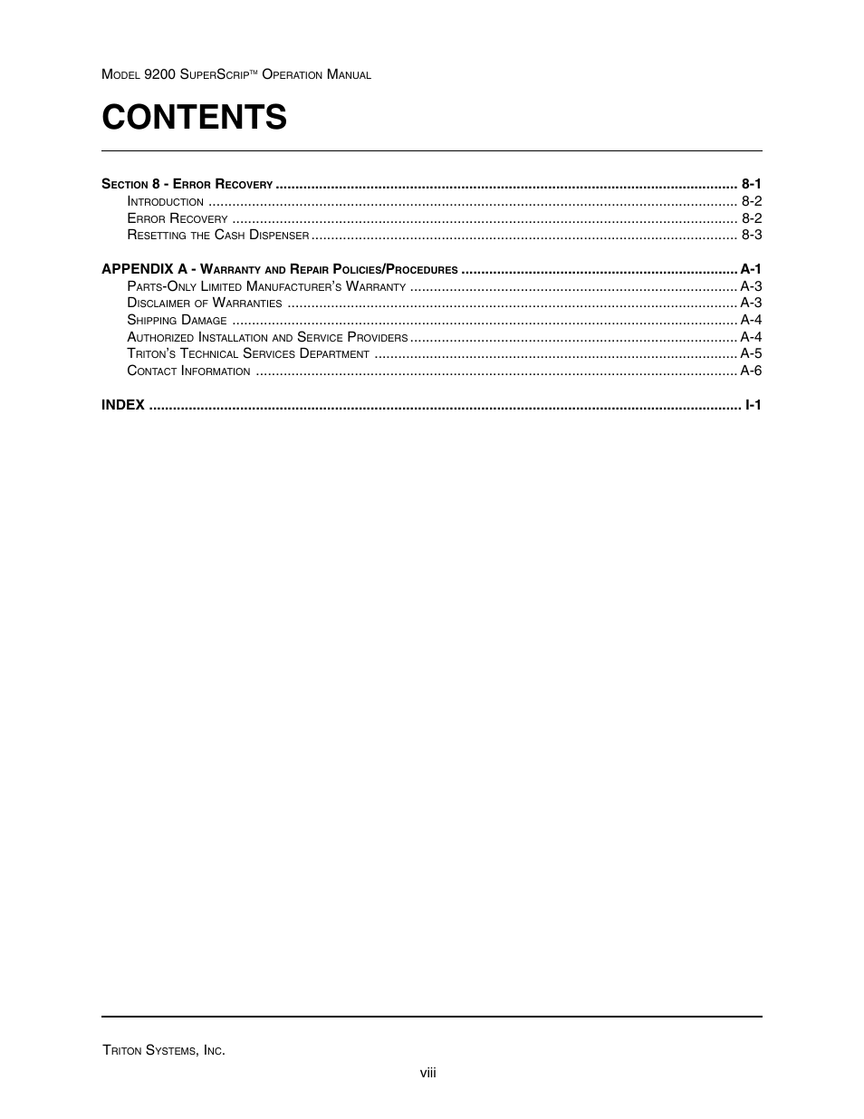 Triton 9200 Operation Manual User Manual | Page 8 / 179