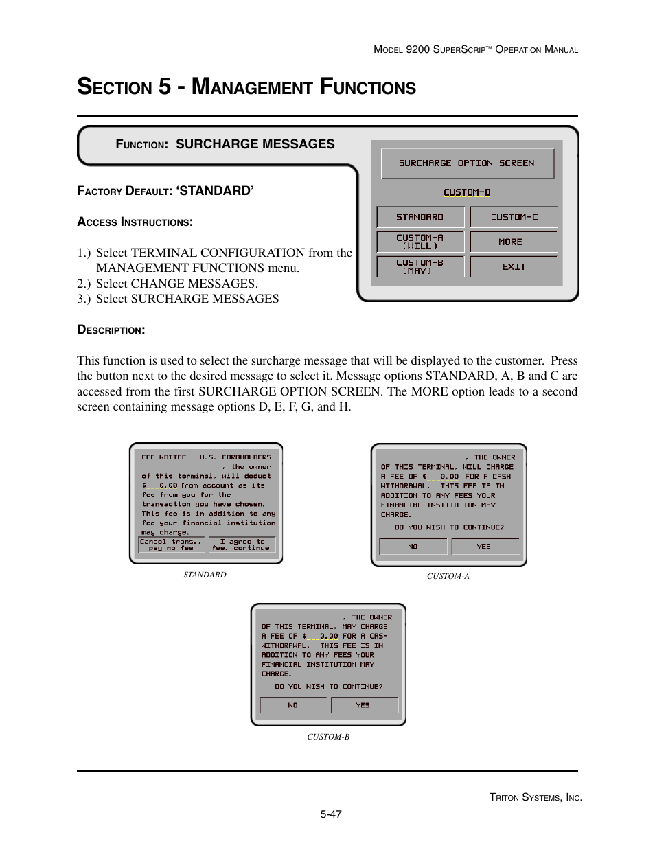 5 - m, Ection, Anagement | Unctions | Triton 9200 Operation Manual User Manual | Page 83 / 179