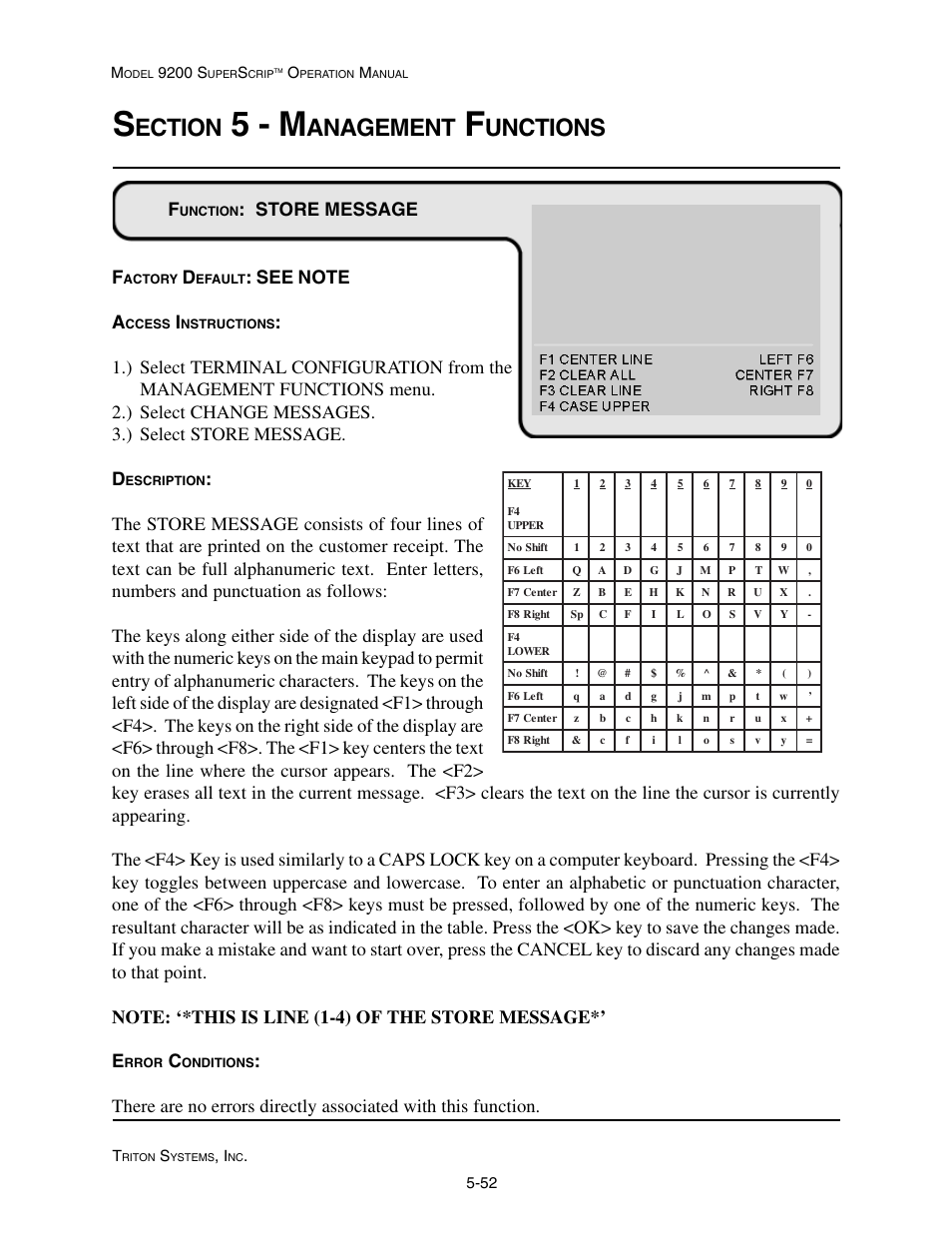 5 - m, Ection, Anagement | Unctions, Store message f | Triton 9200 Operation Manual User Manual | Page 88 / 179