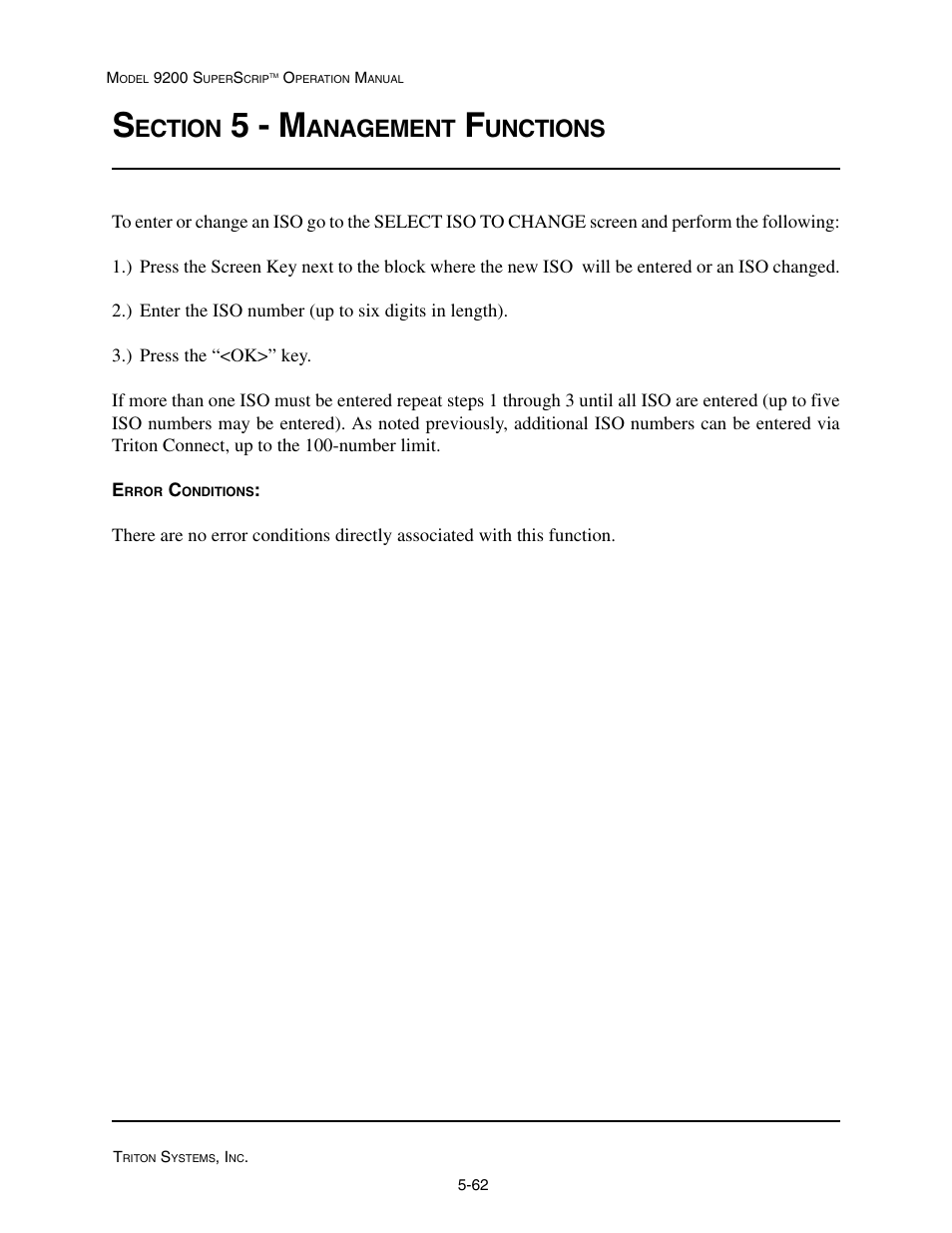 5 - m, Ection, Anagement | Unctions | Triton 9200 Operation Manual User Manual | Page 98 / 179