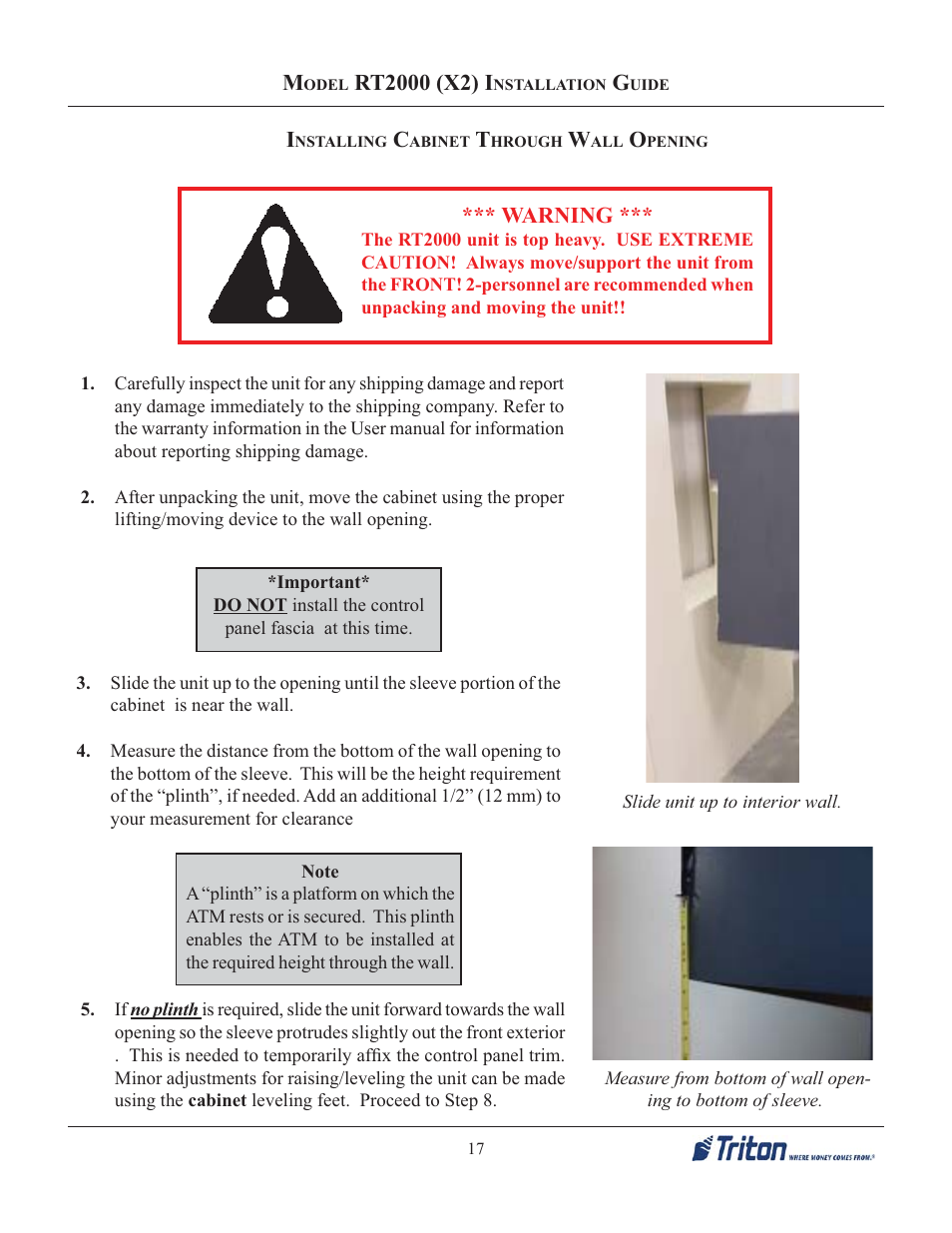 Warning | Triton RT2000 X2 Installation Manual User Manual | Page 17 / 36