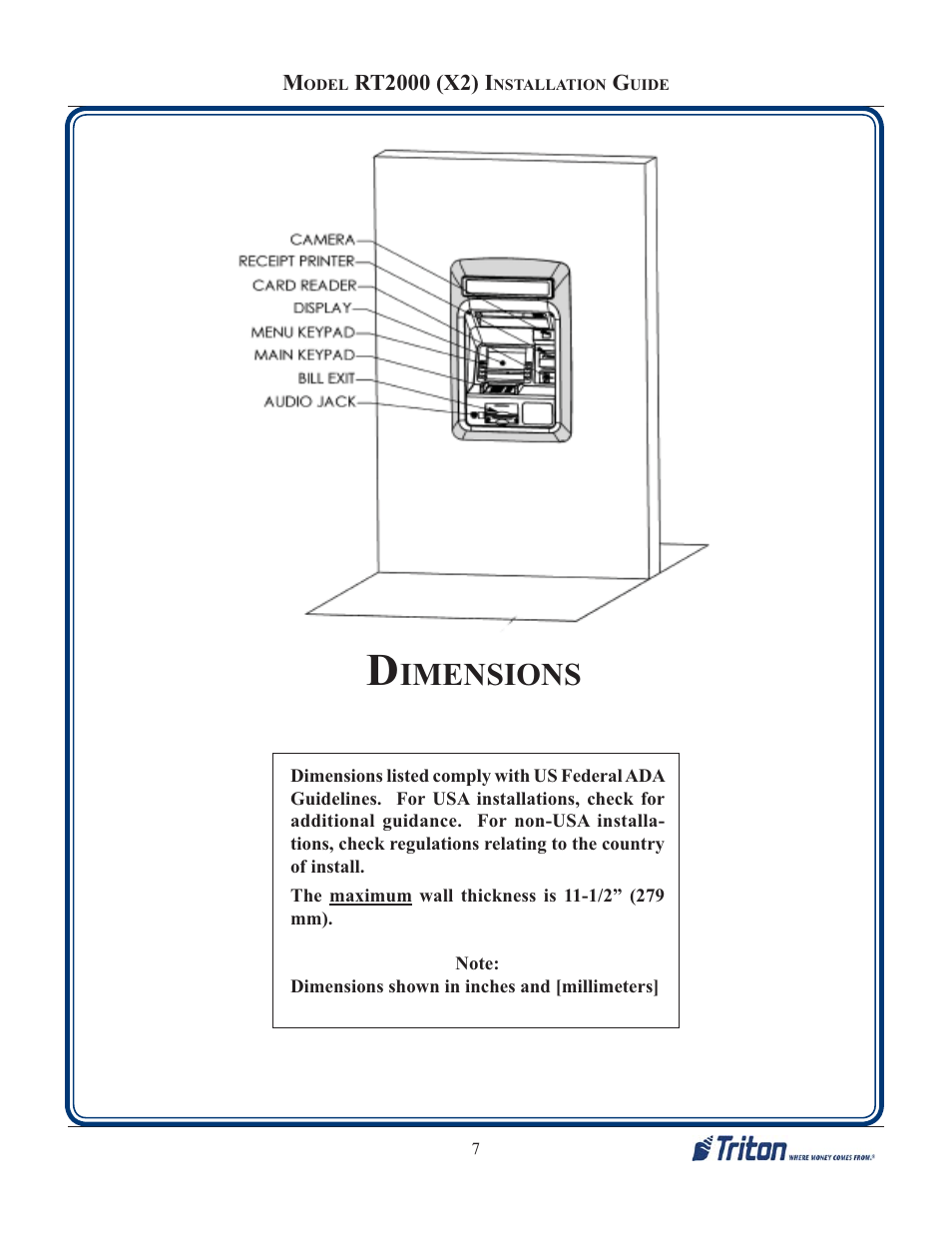 Imensions | Triton RT2000 X2 Installation Manual User Manual | Page 7 / 36