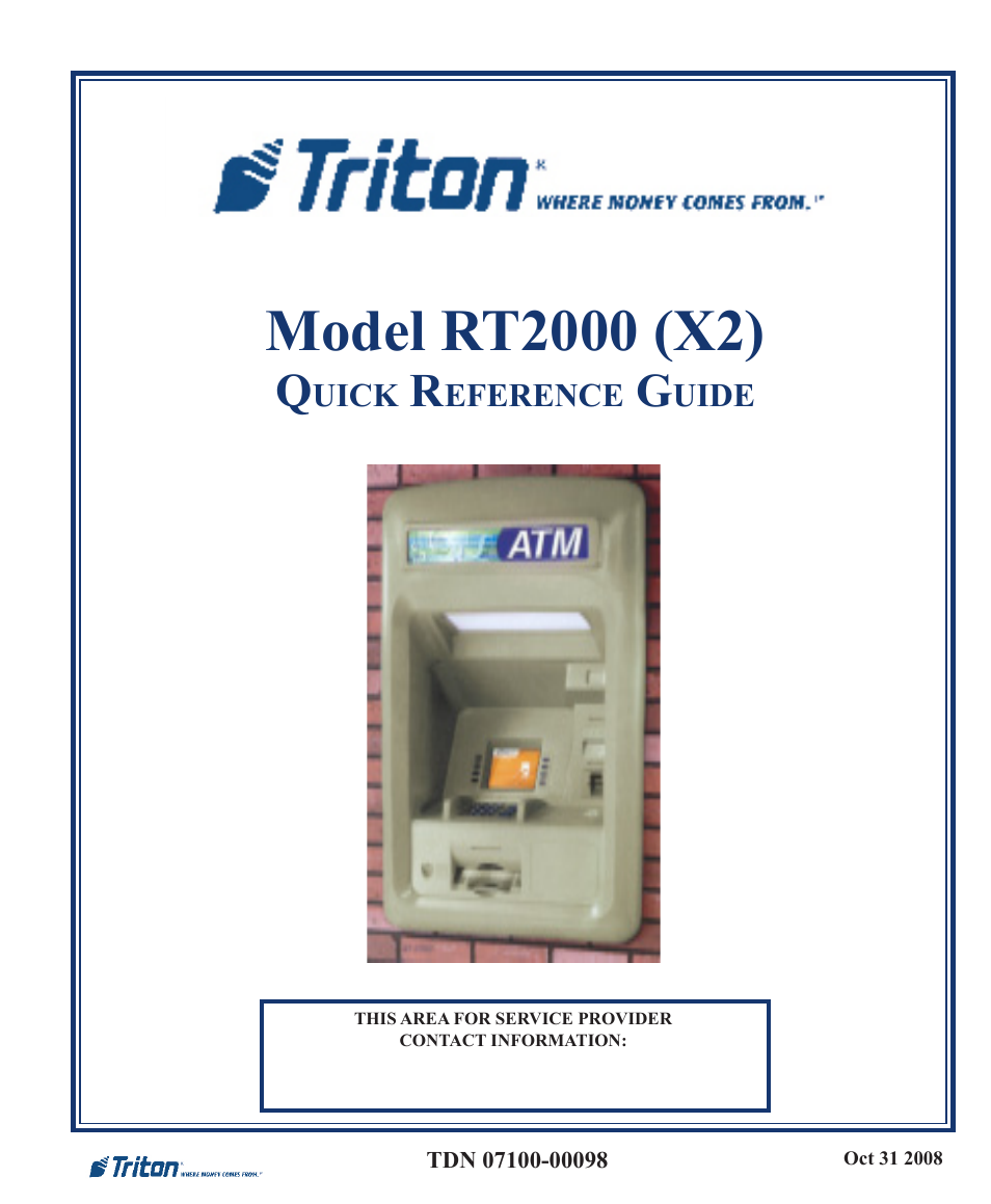 Triton RT2000 X2 Quick Reference Guide User Manual | 8 pages