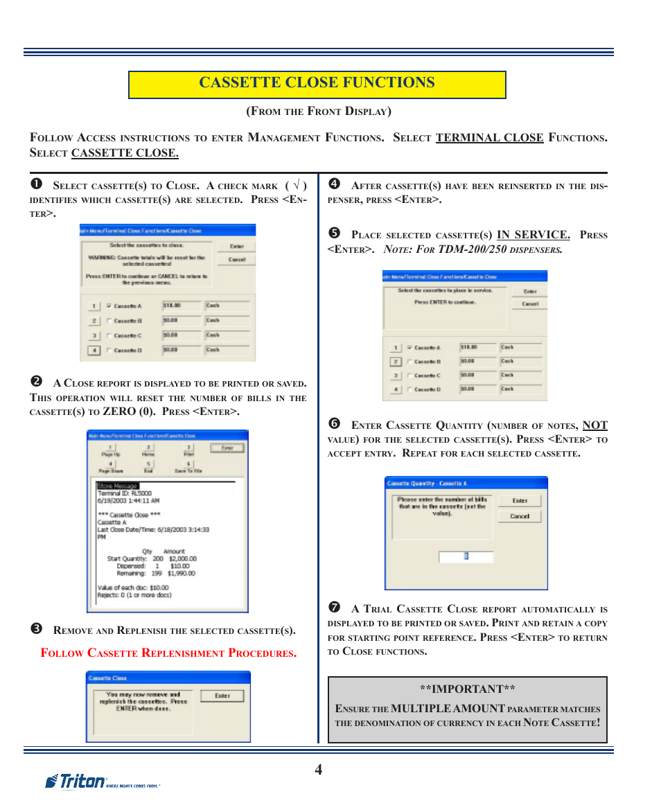 4cassette close functions | Triton RT2000 X2 Quick Reference Guide User Manual | Page 4 / 8