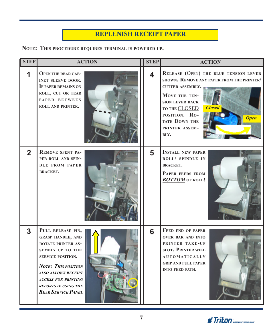 Replenish receipt paper | Triton RT2000 X2 Quick Reference Guide User Manual | Page 7 / 8
