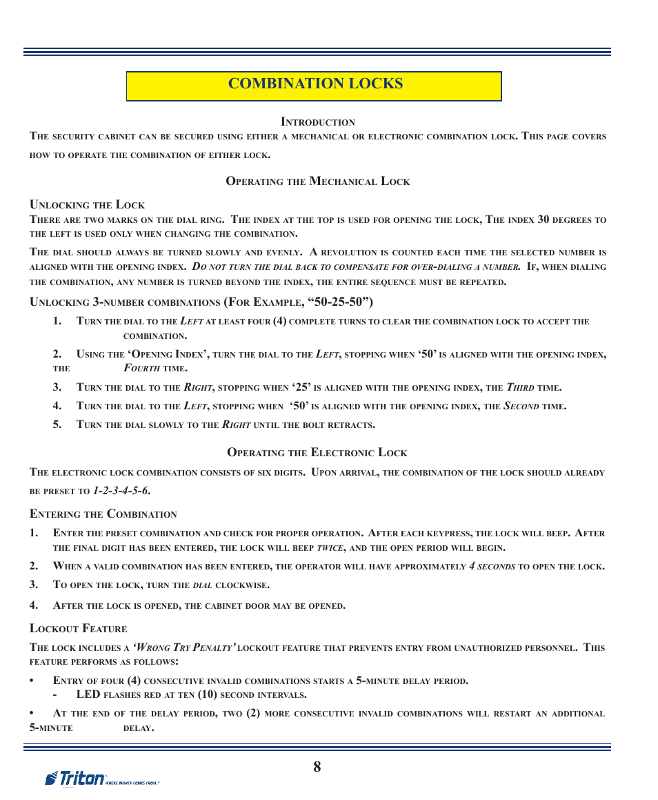 8combination locks | Triton RT2000 X2 Quick Reference Guide User Manual | Page 8 / 8