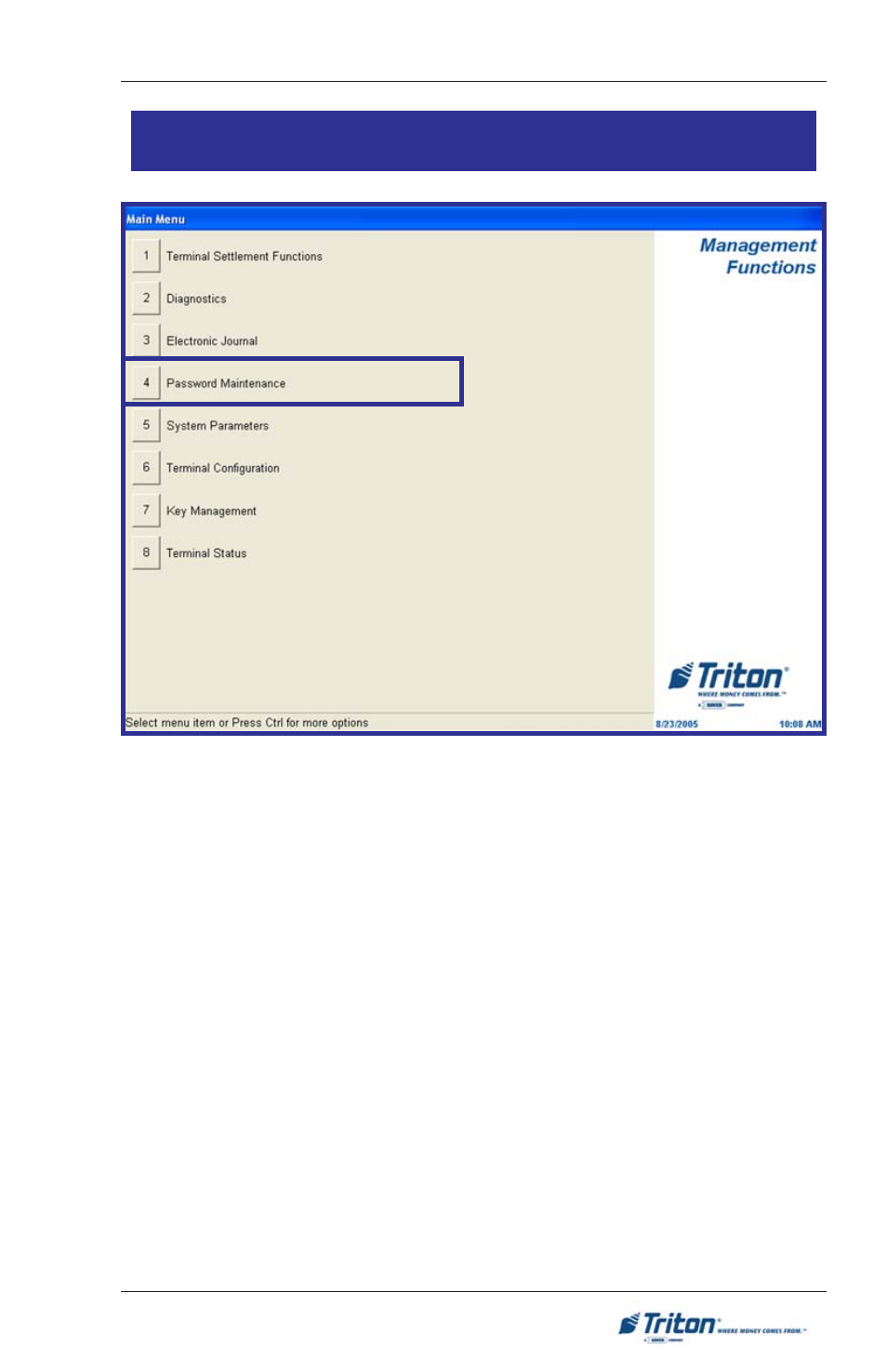 Assword, Aintenance | Triton FT5000XP PC-BASED ATMS User Manual User Manual | Page 105 / 207