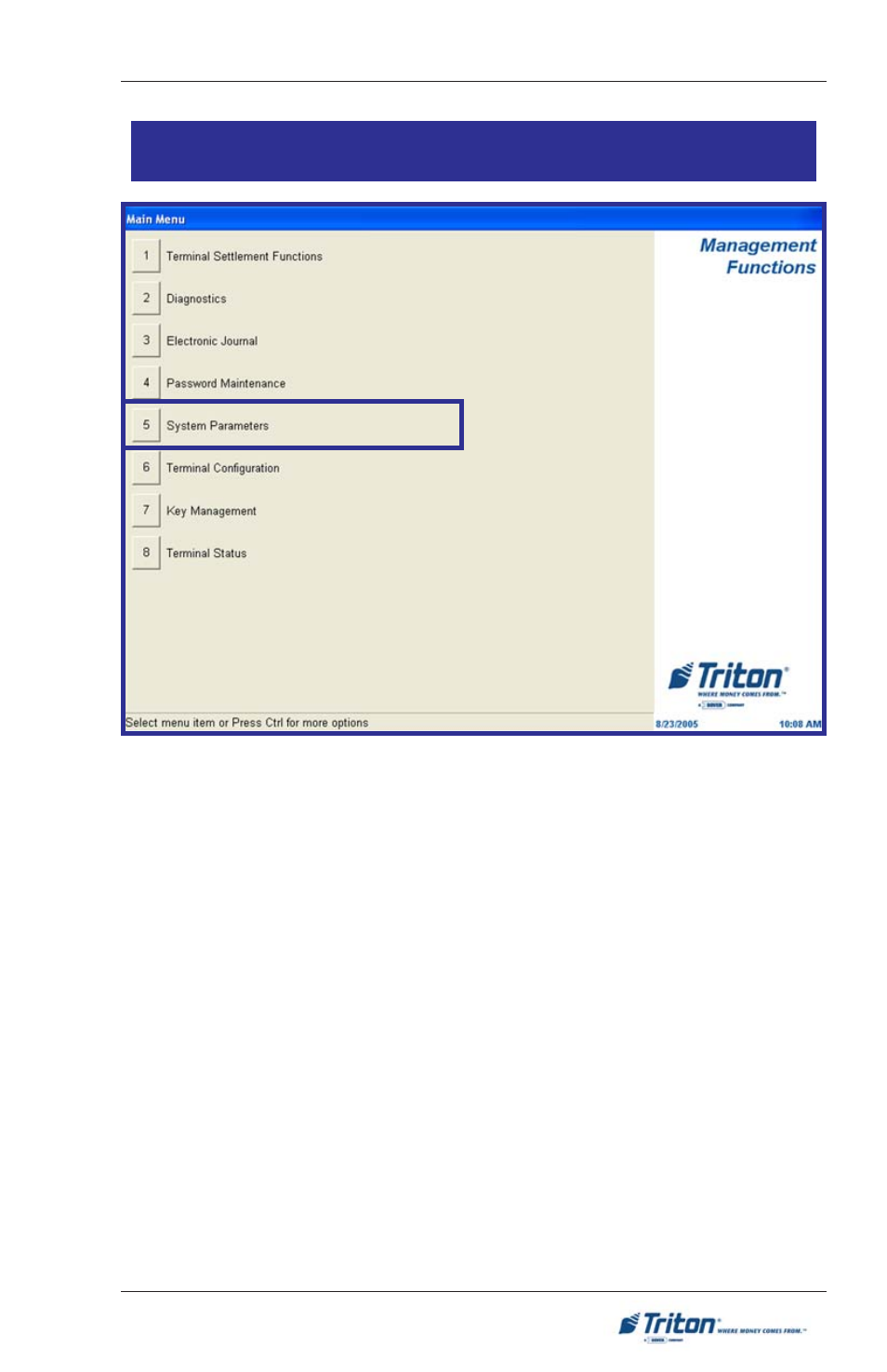Ystem, Arameters | Triton FT5000XP PC-BASED ATMS User Manual User Manual | Page 117 / 207