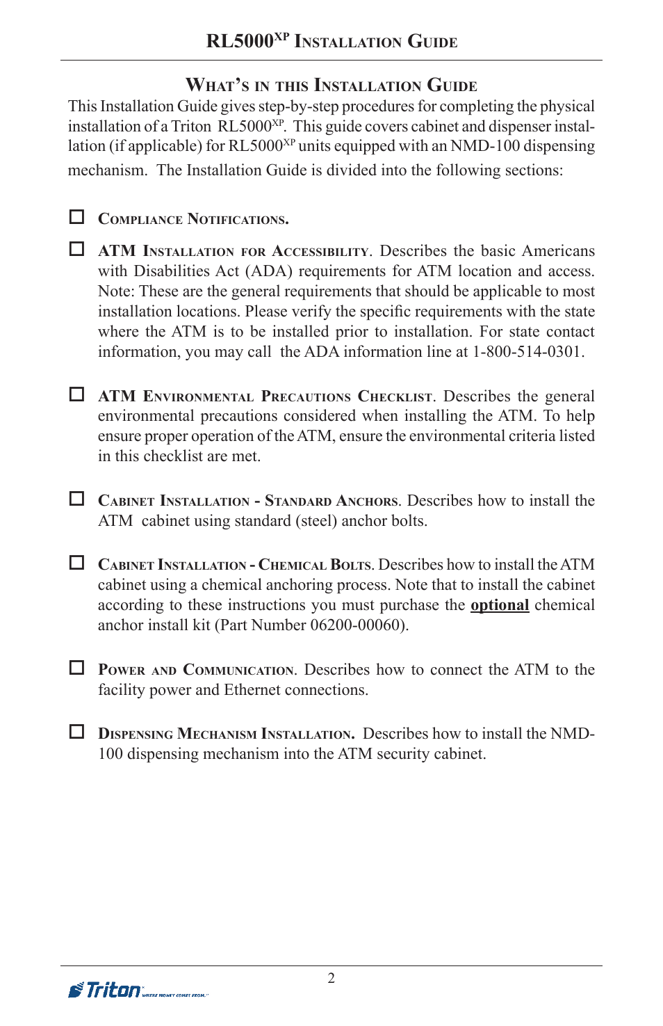 Rl5000 | Triton RL5000XP PC-BASED ATMS Installation Manual User Manual | Page 2 / 48