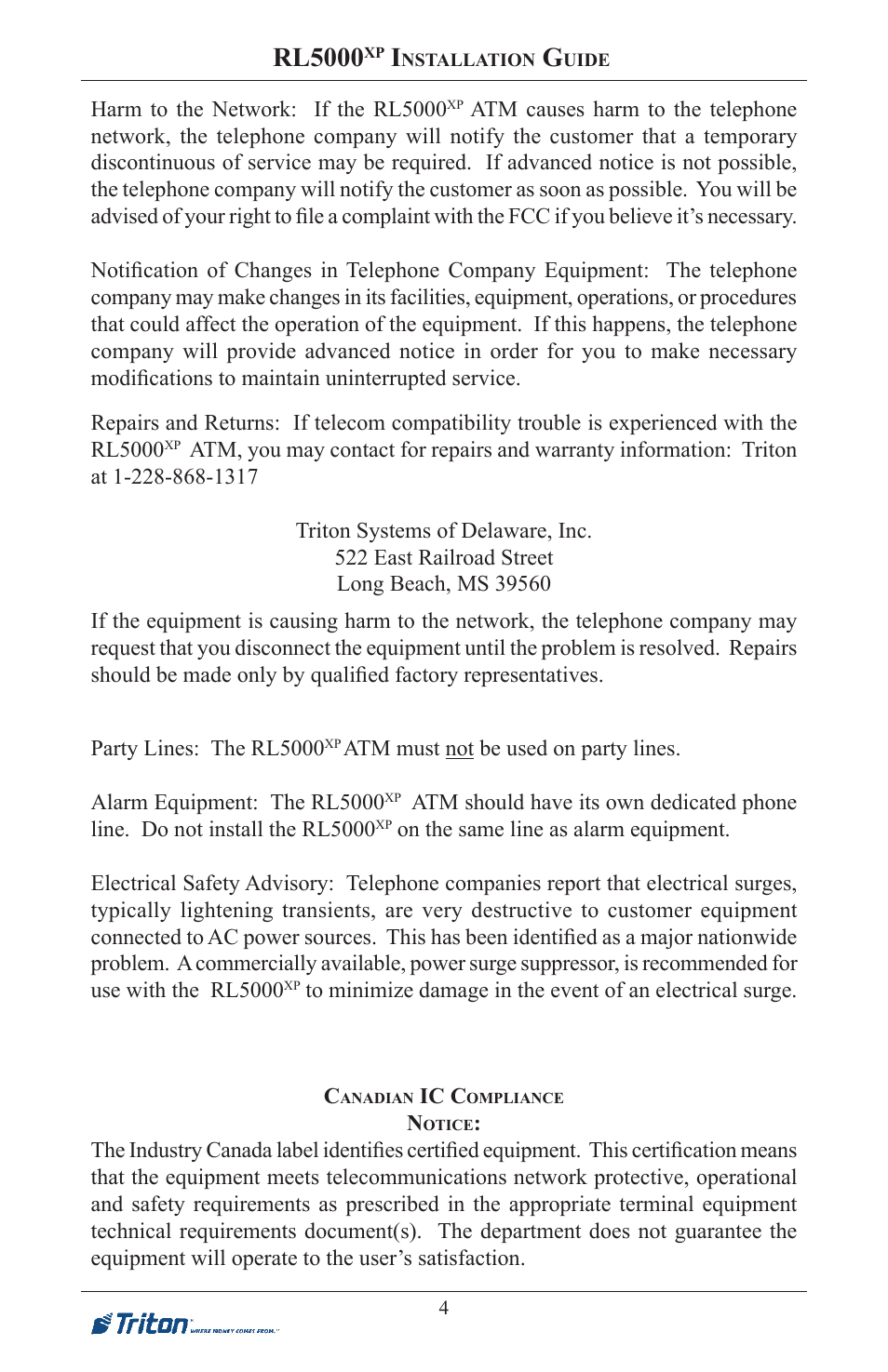 Rl5000 | Triton RL5000XP PC-BASED ATMS Installation Manual User Manual | Page 4 / 48