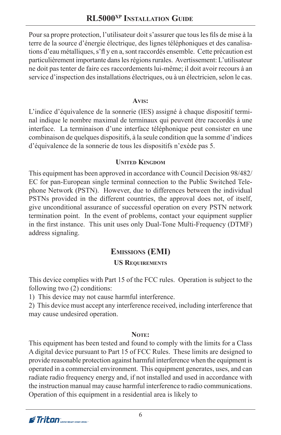 Rl5000, Emi) | Triton RL5000XP PC-BASED ATMS Installation Manual User Manual | Page 6 / 48