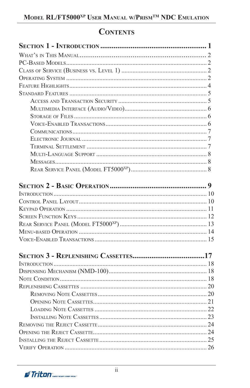 1 - i, 2 - b, 3 - r | Rl/ft5000, Ndc e | Triton FT5000XP Prism NDC Emulation w/XFS Compliance User Manual User Manual | Page 2 / 129