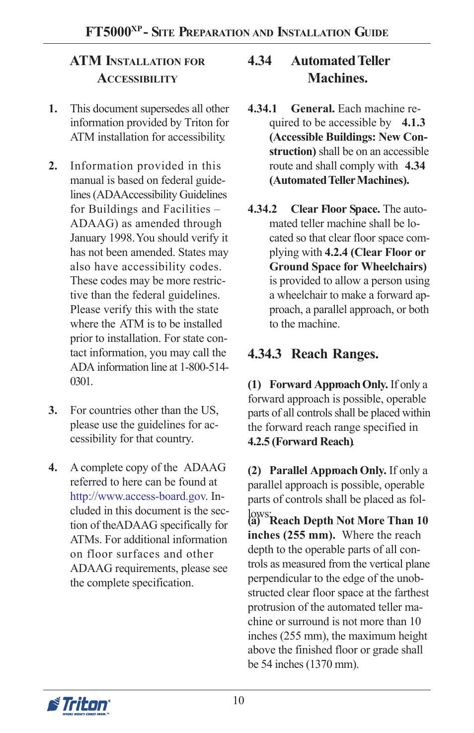 Atm i, 34 automated teller machines, 3 reach ranges | Ft5000 | Triton FT5000 PC-BASED ATM Installation Manual User Manual | Page 10 / 48