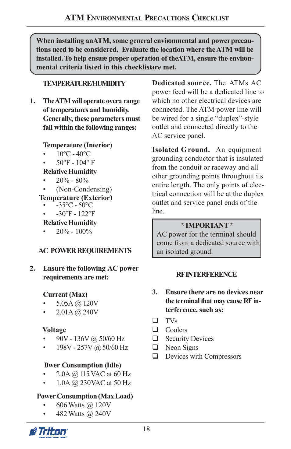 Atm e | Triton FT5000 PC-BASED ATM Installation Manual User Manual | Page 18 / 48