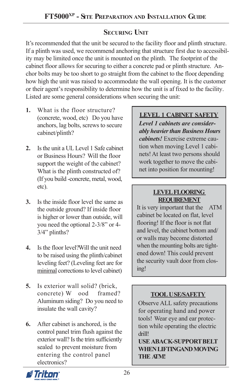 Ft5000 | Triton FT5000 PC-BASED ATM Installation Manual User Manual | Page 26 / 48