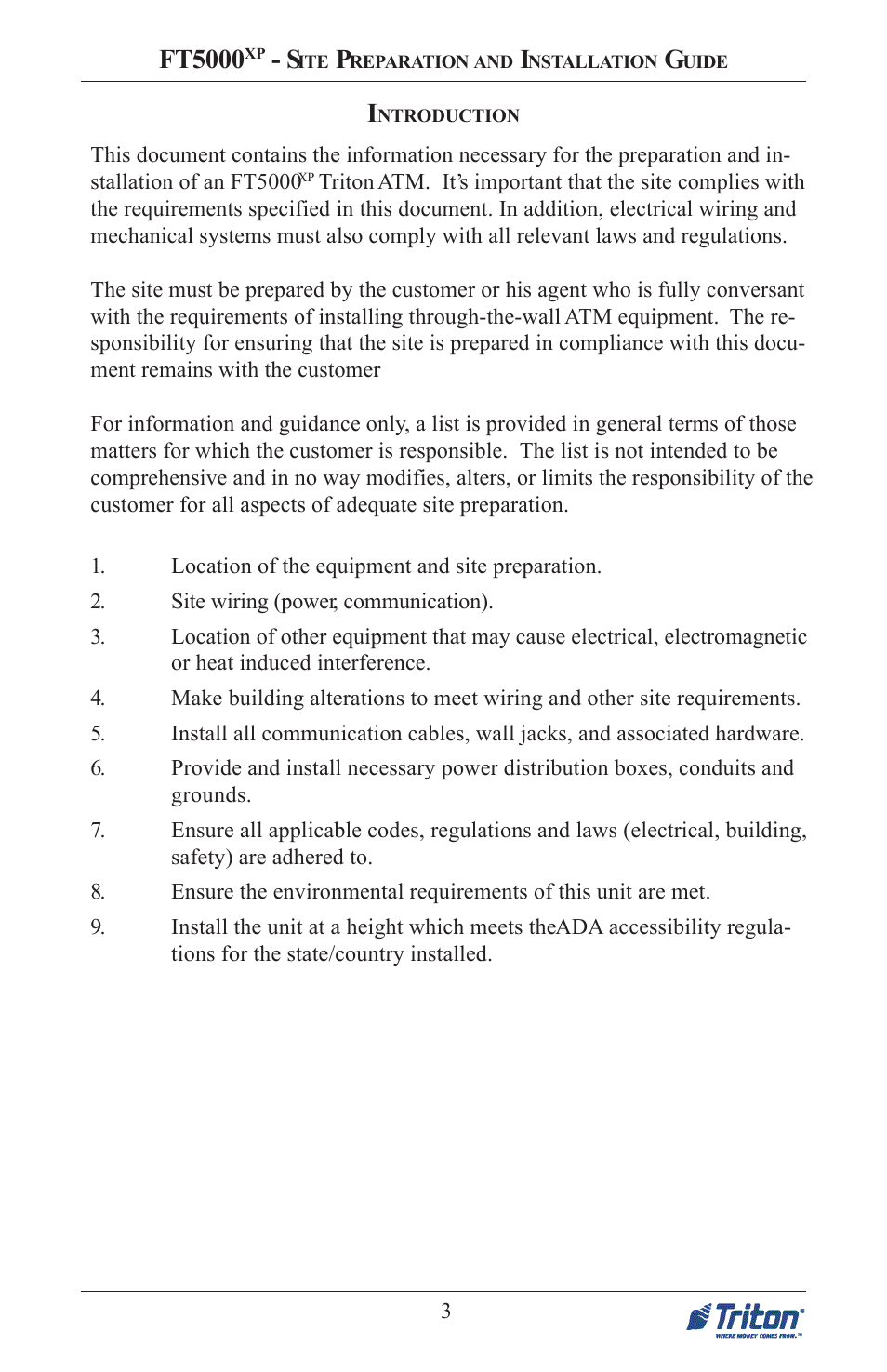Ft5000 | Triton FT5000 PC-BASED ATM Installation Manual User Manual | Page 3 / 48