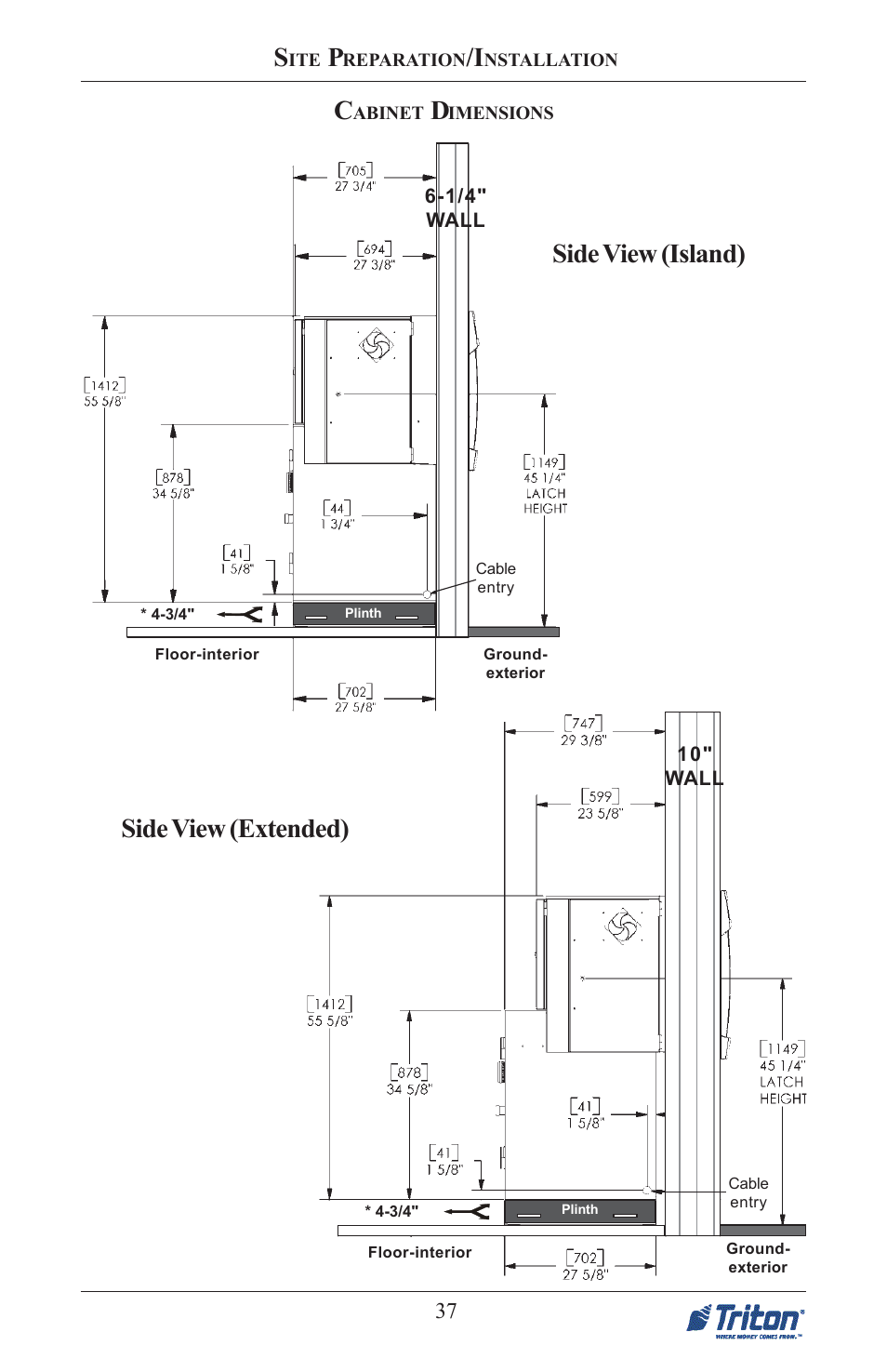 Side view (island), Side view (extended) | Triton FT5000 PC-BASED ATM Installation Manual User Manual | Page 37 / 48