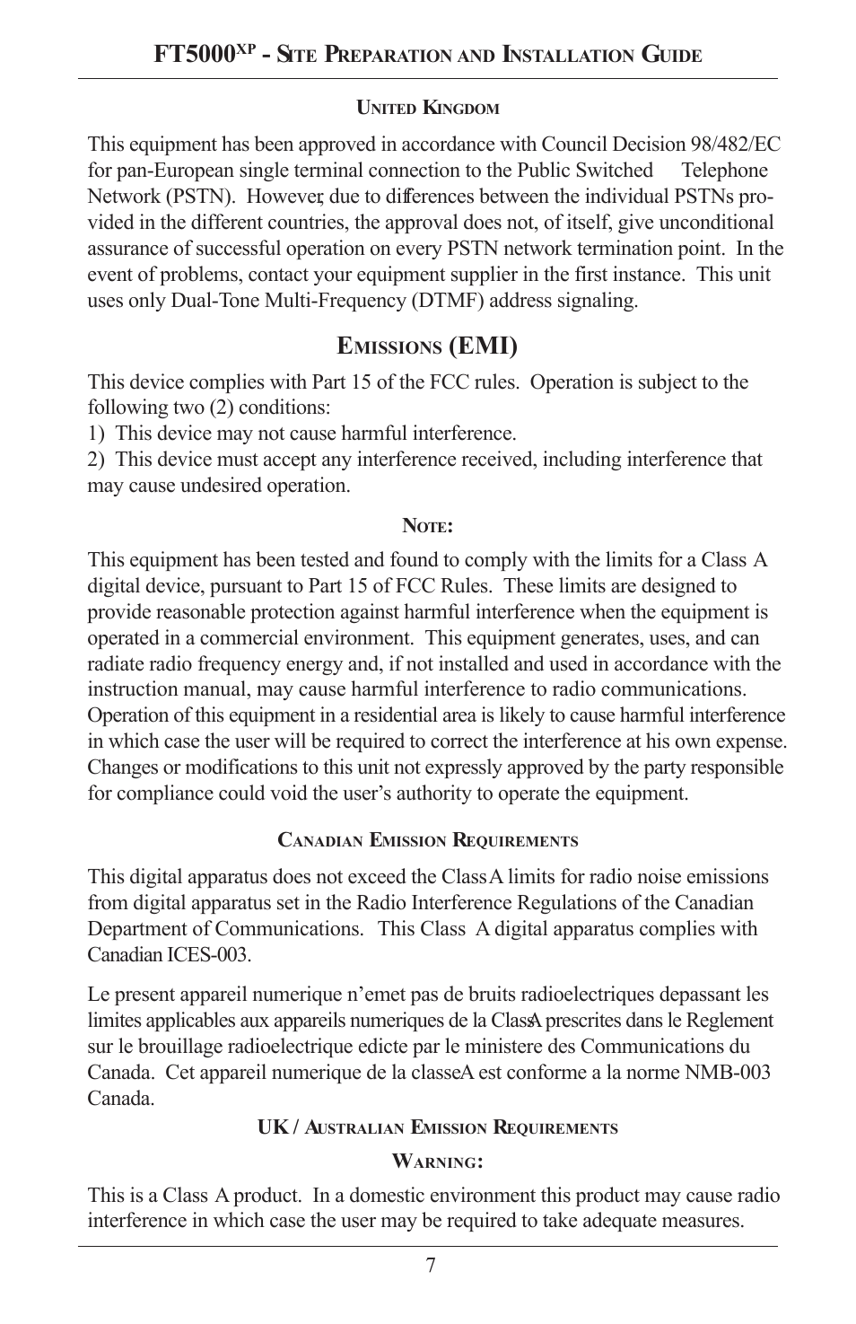 Emi), Ft5000 | Triton FT5000 PC-BASED ATM Installation Manual User Manual | Page 7 / 48