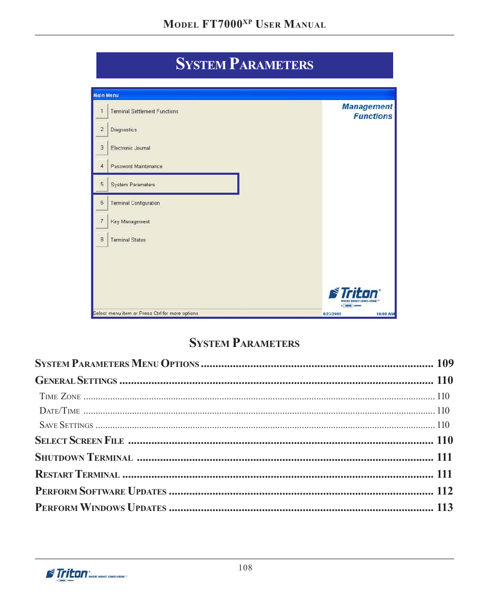 Ystem, Arameters | Triton FT7000XP User Manual User Manual | Page 118 / 222