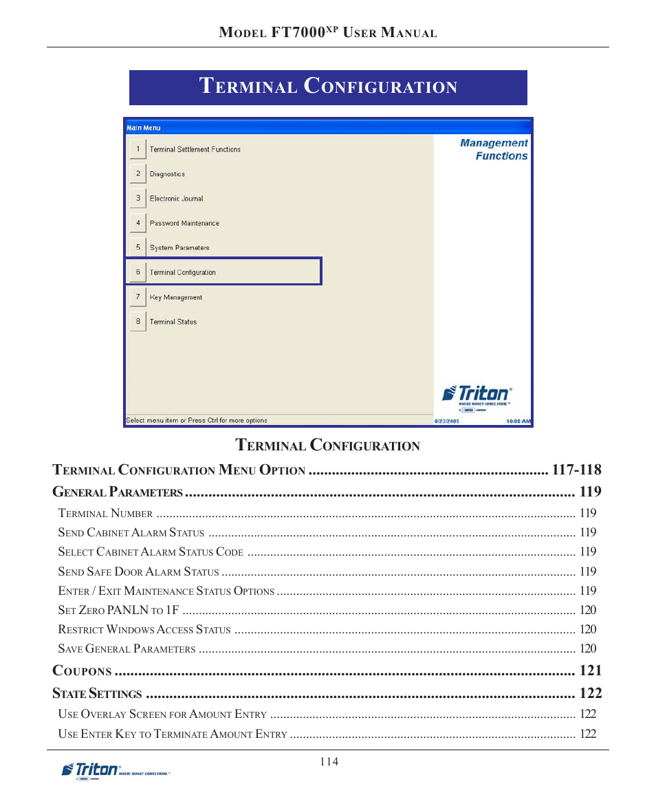 Erminal, Onfiguration, Ft7000 | 118 g | Triton FT7000XP User Manual User Manual | Page 124 / 222